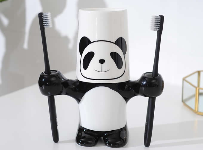  Ceramic Panda Toothbrush Toothpaste Stand Holder With Cup