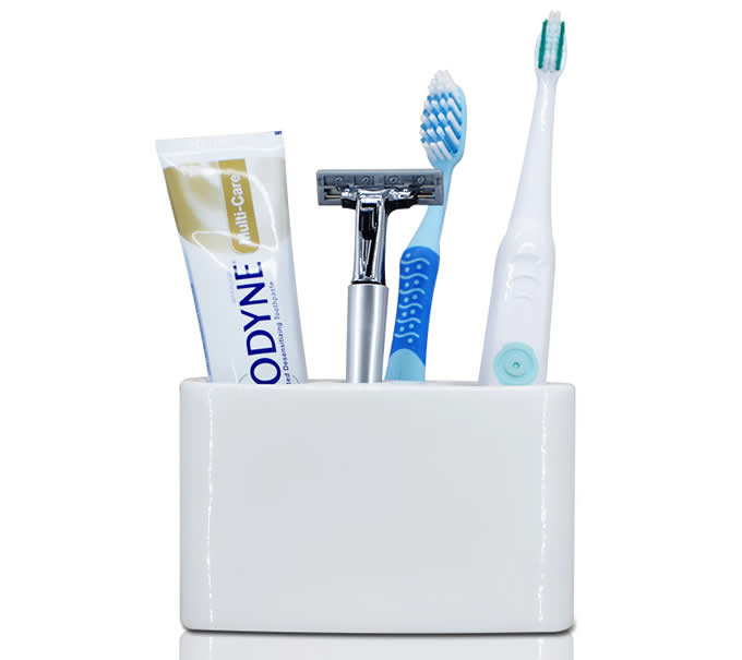 White  Ceramic Toothbrush and Toothpaste Holder for Bathroom