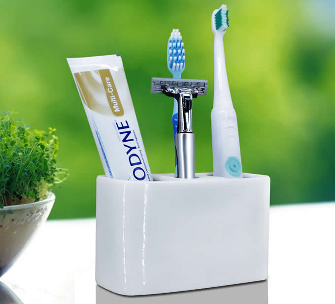 White  Ceramic Toothbrush and Toothpaste Holder for Bathroom