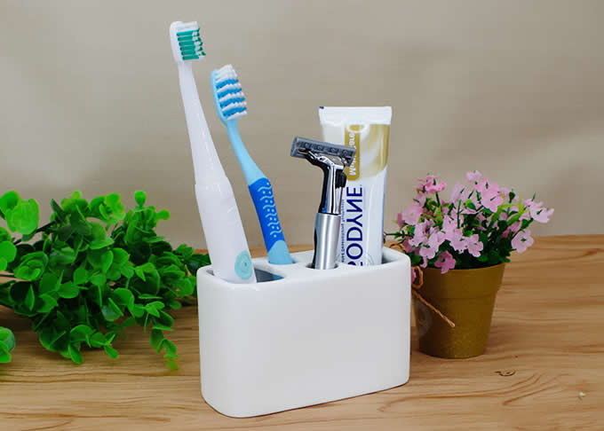 White  Ceramic Toothbrush and Toothpaste Holder for Bathroom