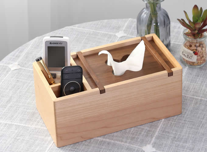   Wooden Multi-Function Tissue Box Cover Desktop Remote Control Holder Storage Box