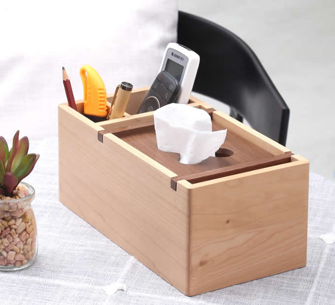   Wooden Multi-Function Tissue Box Cover Desktop Remote Control Holder Storage Box