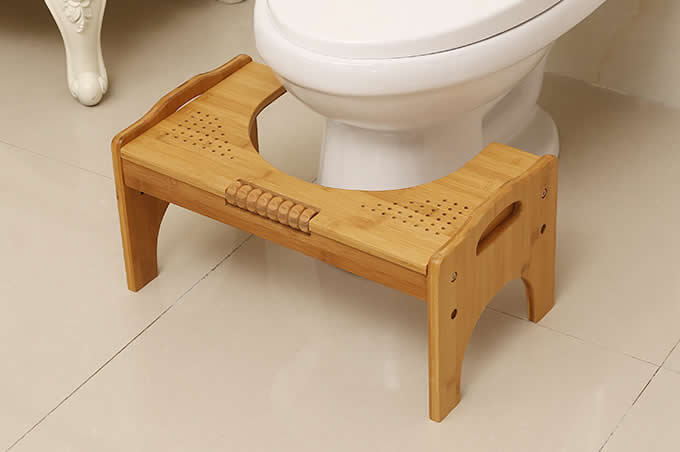  Adjustable Bamboo Toilet Stool Built-In Foot Massager 