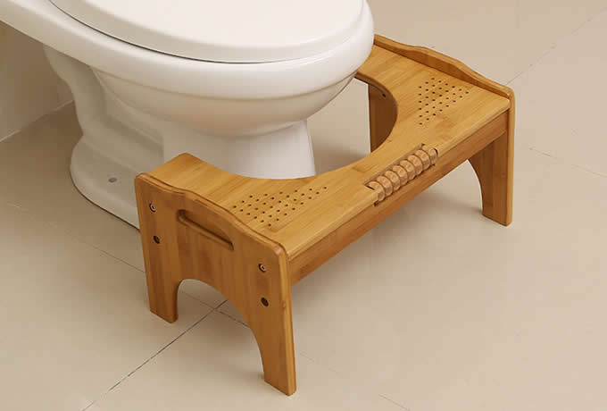  Adjustable Bamboo Toilet Stool Built-In Foot Massager 