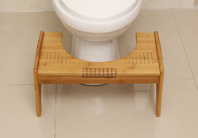  Adjustable Bamboo Toilet Stool Built-In Foot Massager 