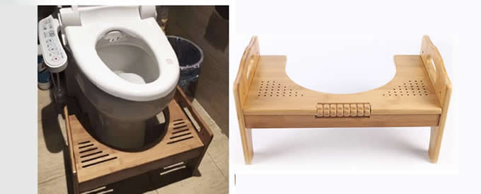  Adjustable Bamboo Toilet Stool Built-In Foot Massager 