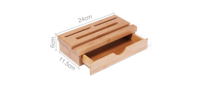 Bamboo desk organizer desktop caddy with drawer Holder For All iPhones & Android Smartphones Tablets 