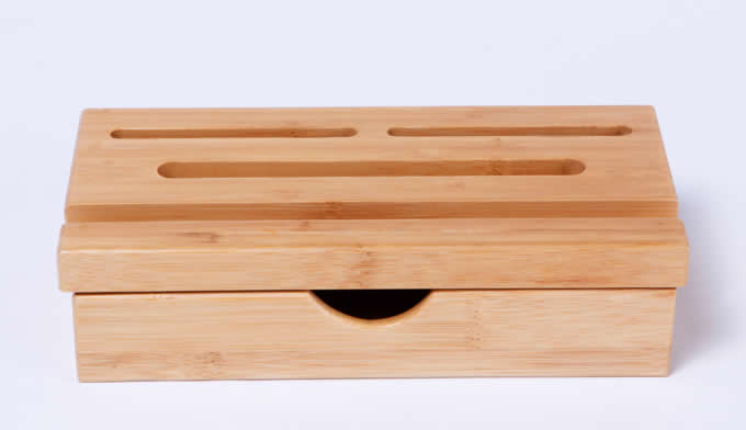 Bamboo desk organizer desktop caddy with drawer Holder For All iPhones & Android Smartphones Tablets