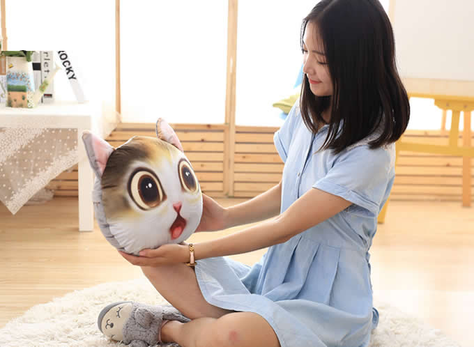  Cat Head Shape Pillow Back Cushion 