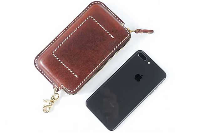 Genuine Leather Zipper Clutch Wallet  Credit Card Phone Holder Hand Purse