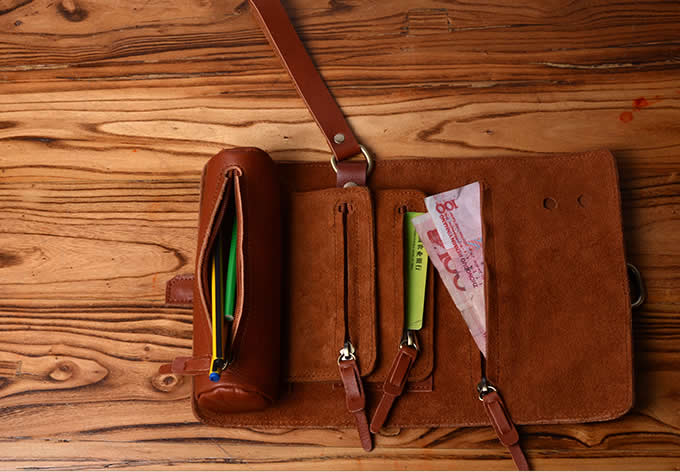 Handmade Leather Wallet Roll Up Case Pencil Pen Case Pencil Case