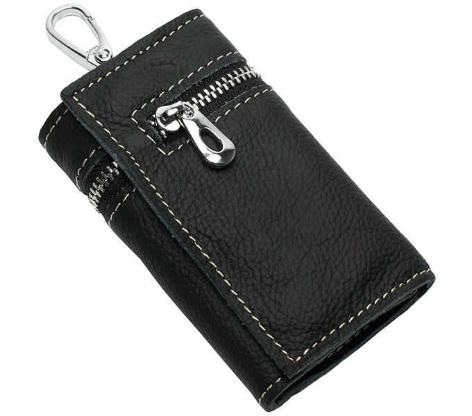 Leather Pocket Tri-fold Key Wallet/Holder with 6 Hooks  