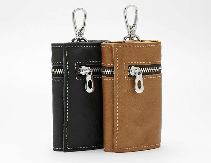 Leather Pocket Tri-fold Key Wallet/Holder with 6 Hooks  