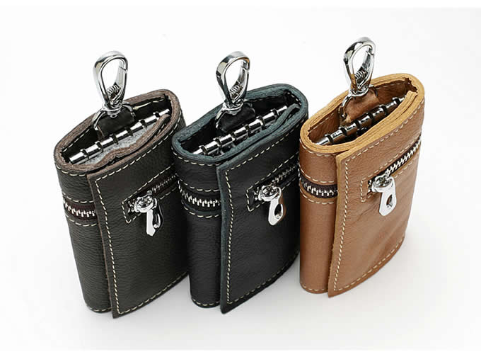 Leather Pocket Tri-fold Key Wallet/Holder with 6 Hooks  