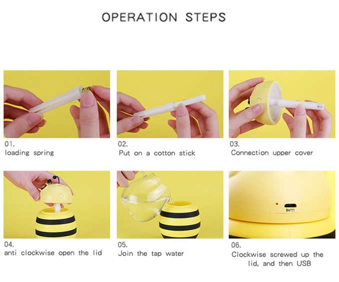 Mini Bee Portable Air Humidifier Night Light  