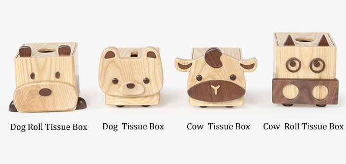 Natural Solid Wood Handmade Dog &Cow Tissue Box