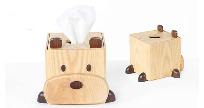 Natural Solid Wood Handmade Dog &Cow Tissue Box