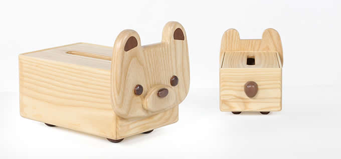 Natural Solid Wood Handmade Dog &Cow Tissue Box