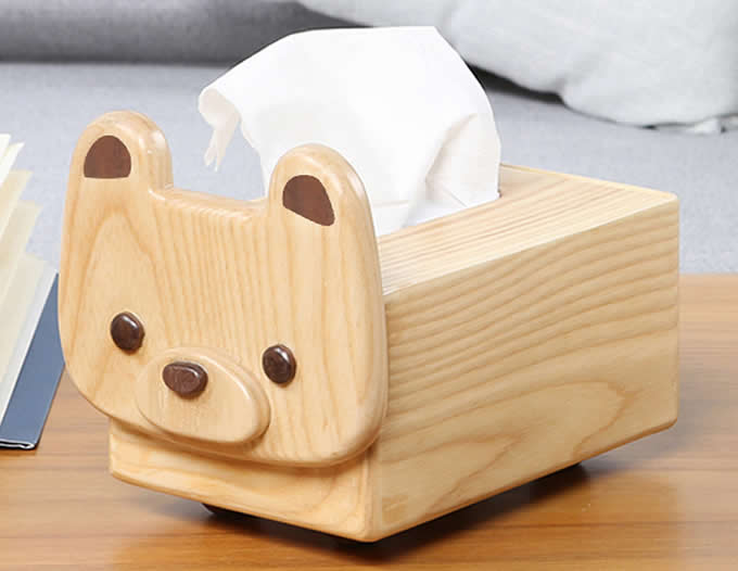 Natural Solid Wood Handmade Dog &Cow Tissue Box