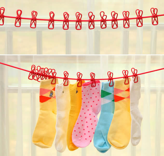  Portable 12 clips Clothesline for Outdoor Indoor Home Travel Drying 
