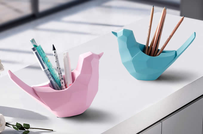 Resin Bird Pen Pencil Holder Desktop Organizer Home Ornaments 