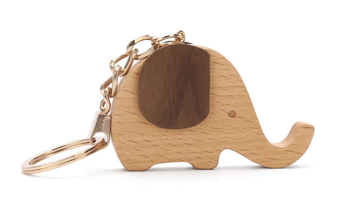 Wood Elephant Keyring Keychain   
