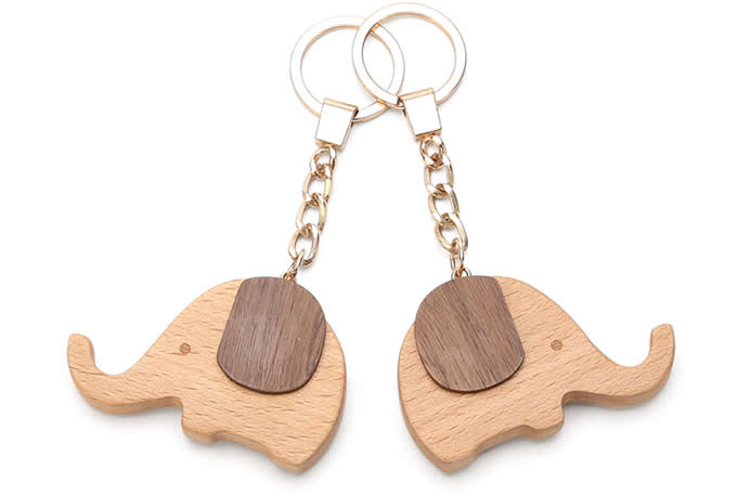 Wood Elephant Keyring Keychain   