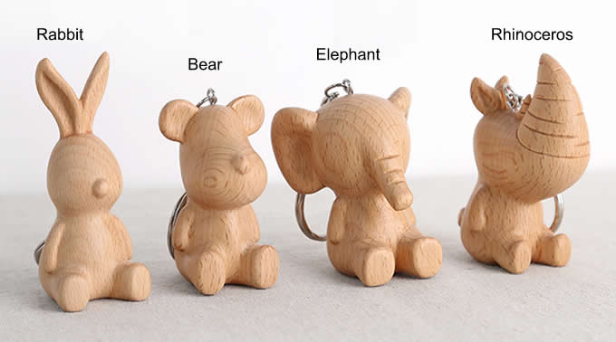  Wood Animal Keyring Keychain 