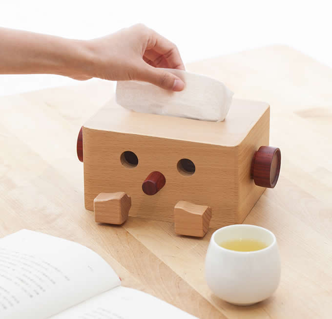  Wood Robot Tissue Box
