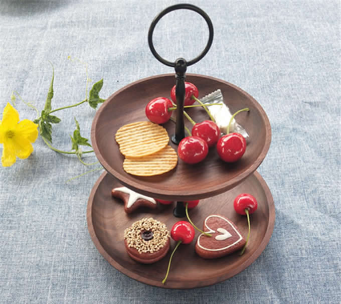  Wooden 2 Tier Cake Stand and Fruit Plate 