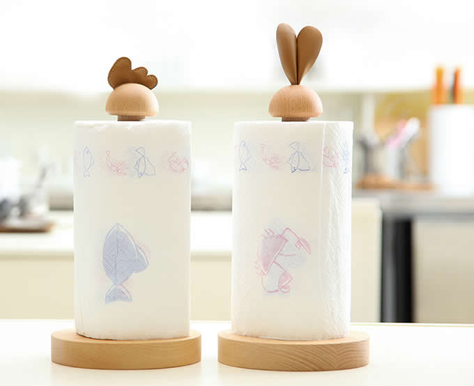 Wooden Chicken & Rabbit Toilet Paper Roll Holder