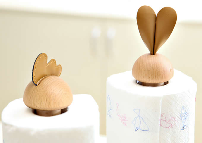 Wooden Chicken & Rabbit Toilet Paper Roll Holder