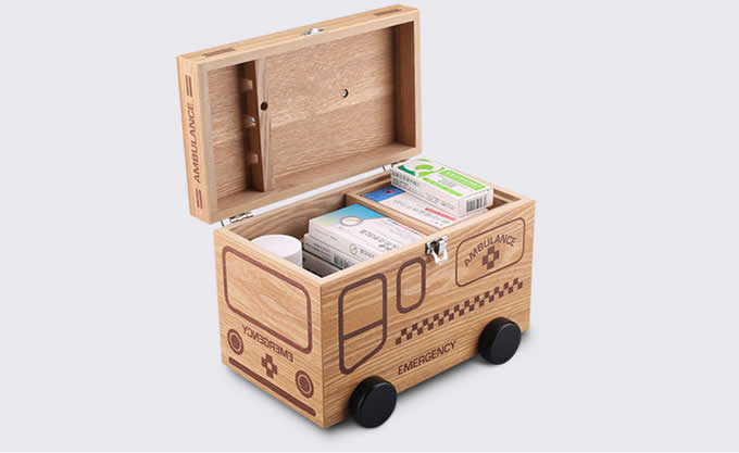   Wooden Household  Medicine Box Medical Emergency Medicine Family Storage Box