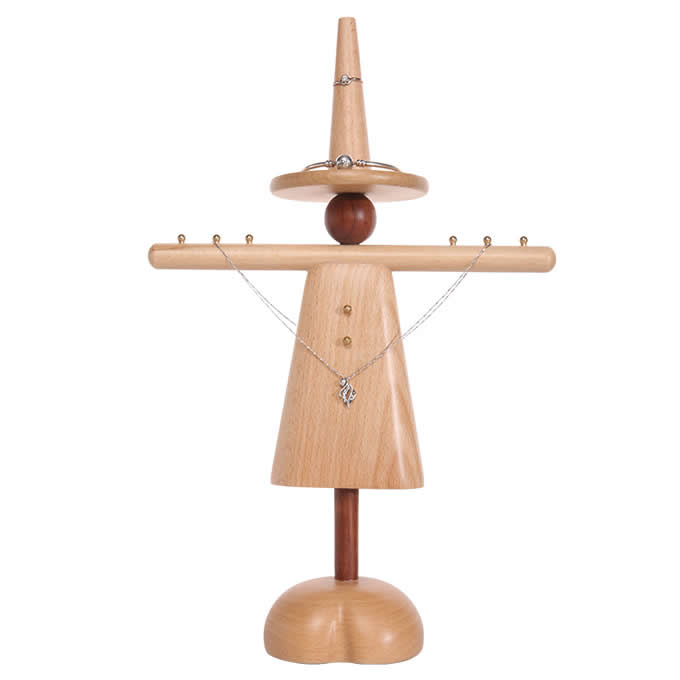 Wooden Humanoid Shaped Necklace Ring Earring Stand Holder Display Jewelry Organizer 
<p style=