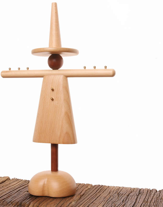Wooden Humanoid Shaped Necklace Ring Earring Stand Holder Display Jewelry Organizer 
<p style=