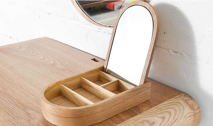 Wooden  Jewelry Cosmetics Desk Storage Display Organizer Box Case with Mirror 