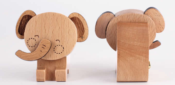 Wooden  Lion & Elephant Musical Box