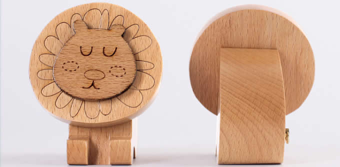 Wooden  Lion & Elephant Musical Box