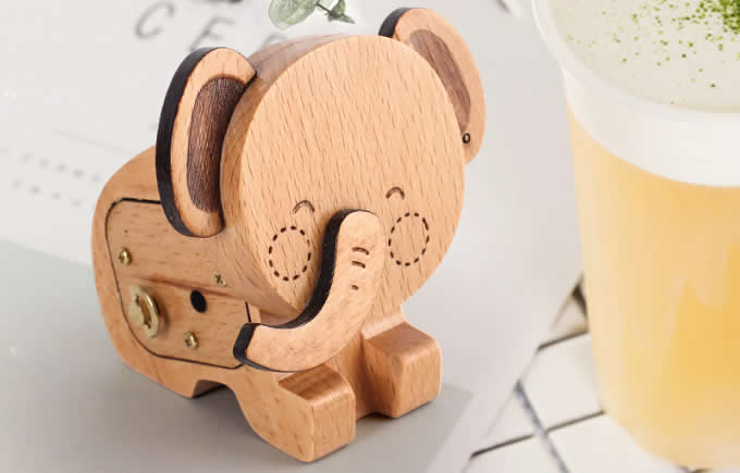 Wooden  Lion & Elephant Musical Box