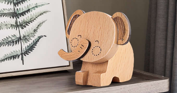 Wooden  Lion & Elephant Musical Box