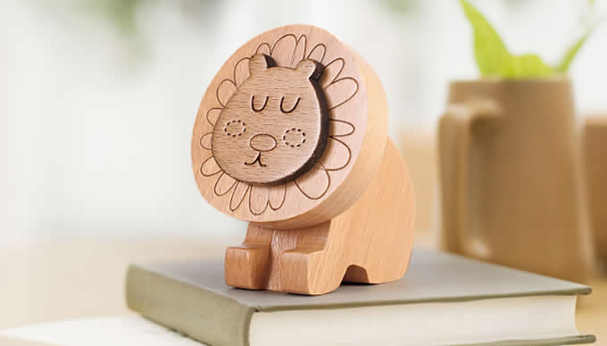 Wooden  Lion & Elephant Musical Box