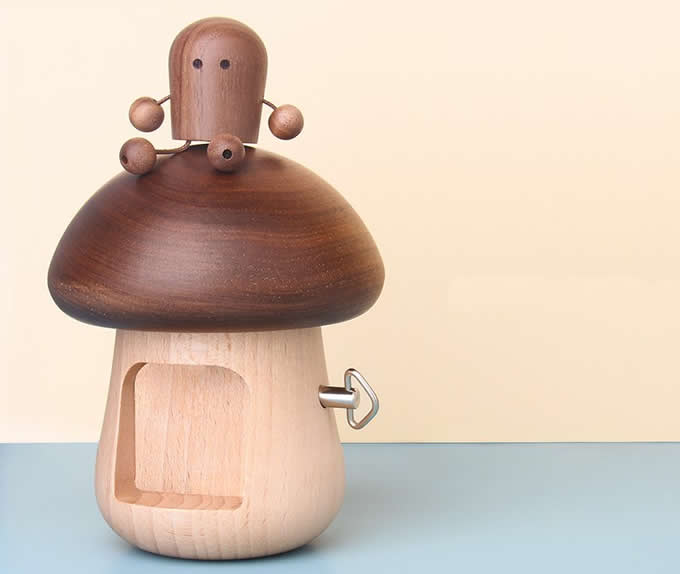 Wooden Mushroom Musical Box