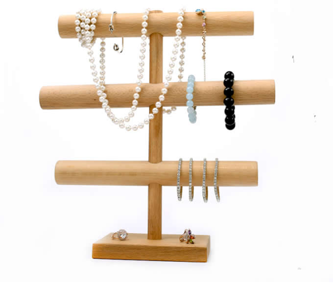 Wooden Necklace & Bracelet Jewelry Display Stand & Organizer,Beech 