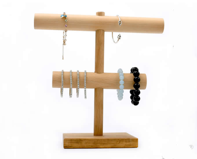 Wooden Necklace & Bracelet Jewelry Display Stand & Organizer,Beech 