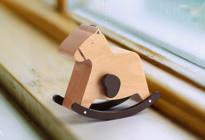 Wooden Rabbit & Horse Musical Box