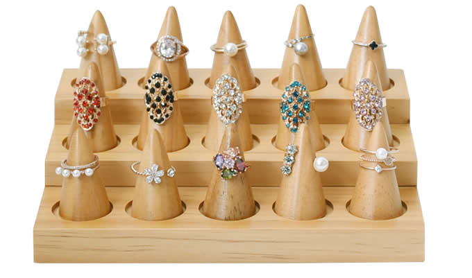 15 Pieces Natural Wood Plain Stand Cone Decorating Ring Display With Base