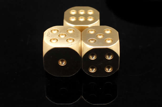 13mm Solid Brass  6 Sided  Dice  5 in 1 Set In A Box 