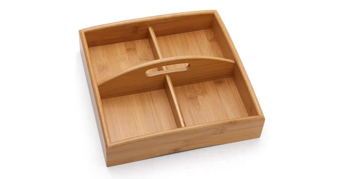  Bamboo Wooden Display Plate Tray Dish with Dividers