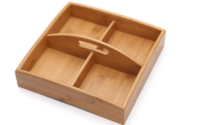  Bamboo Wooden Display Plate Tray Dish with Dividers