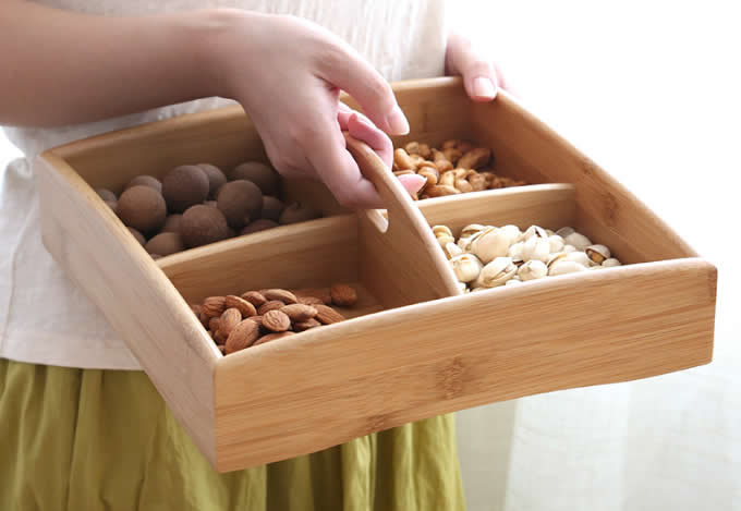  Bamboo Wooden Display Plate Tray Dish with Dividers